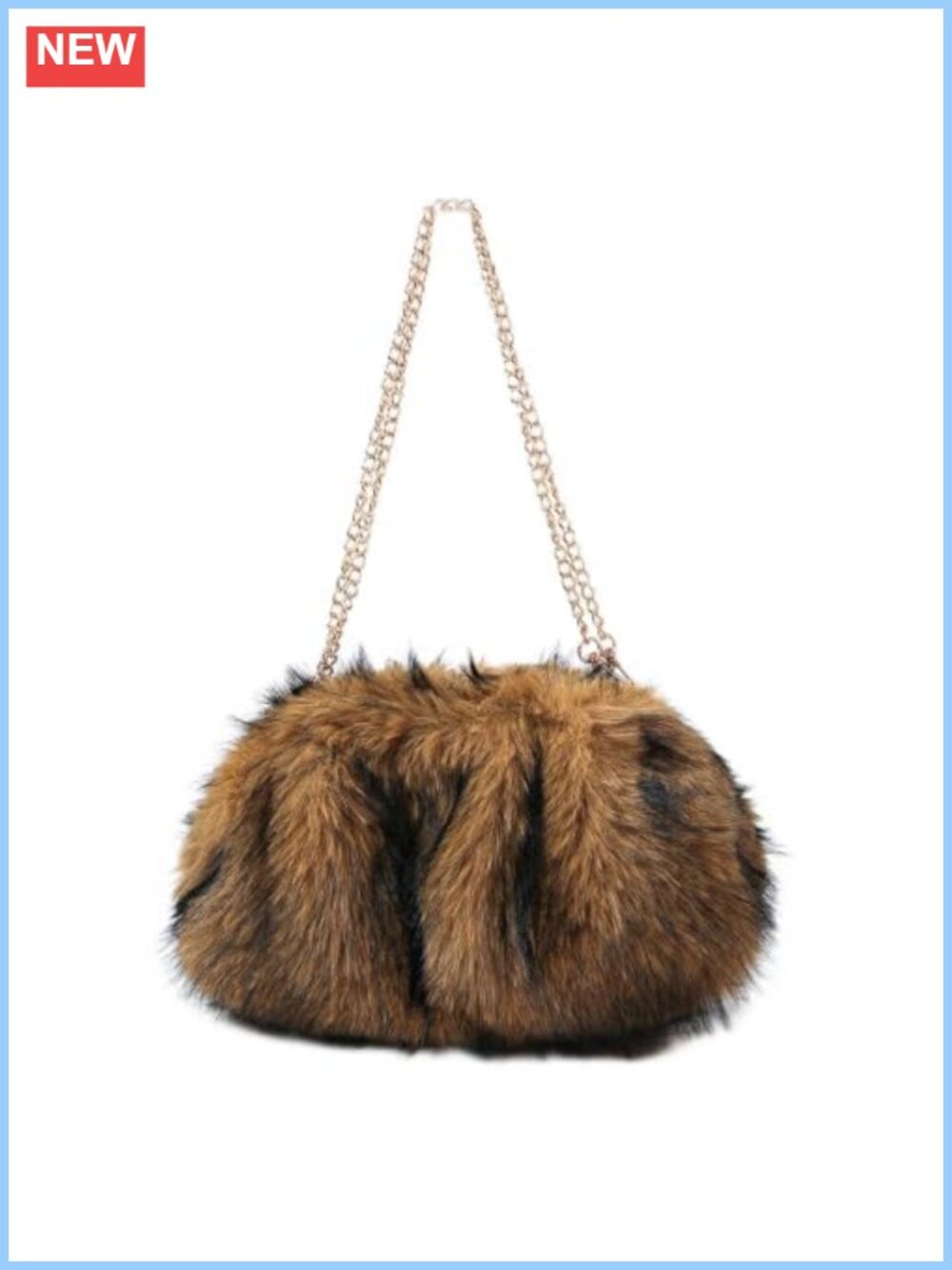 Faux Fur Clutch Purse Gold Chain Strap Evening Bag Fluffy Handbag